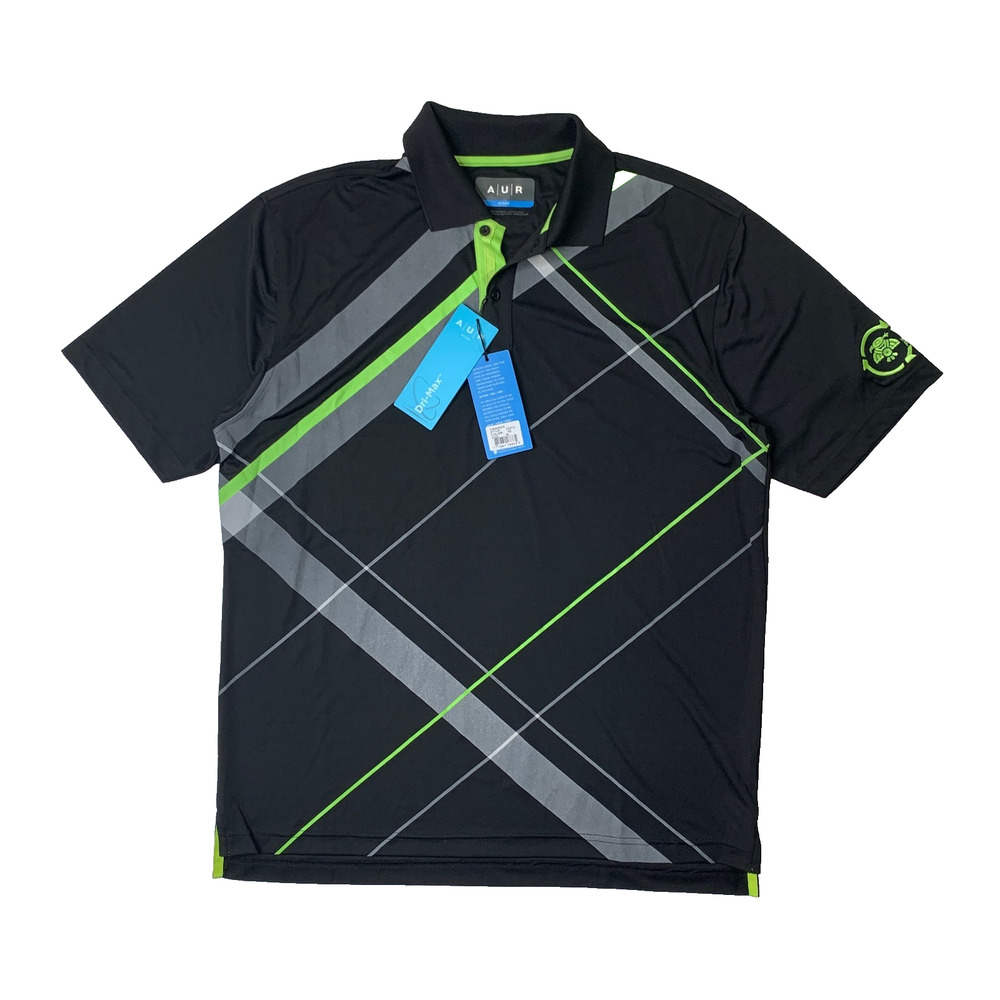 AUR Shirt Mens M Medium Black Performance Golf Polo Crosshatch Active Dri-Max